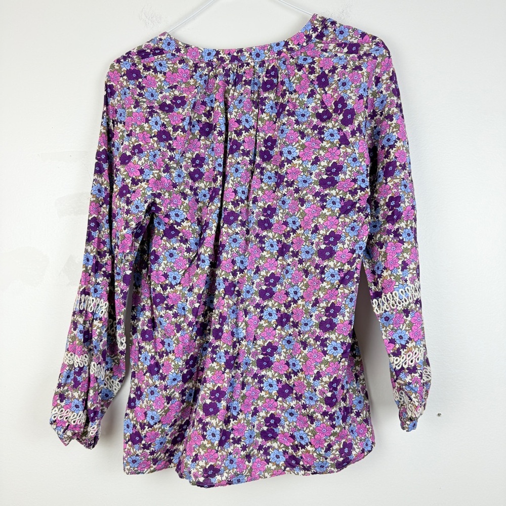 Talbots Floral Boho Peasant Tossed Ditsy Embroidered Blouse - Picture 2 of 8